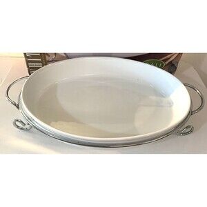 Bali White Blanc White Stoneware Serveware/Cookware 13" Oval Baker w/Rack